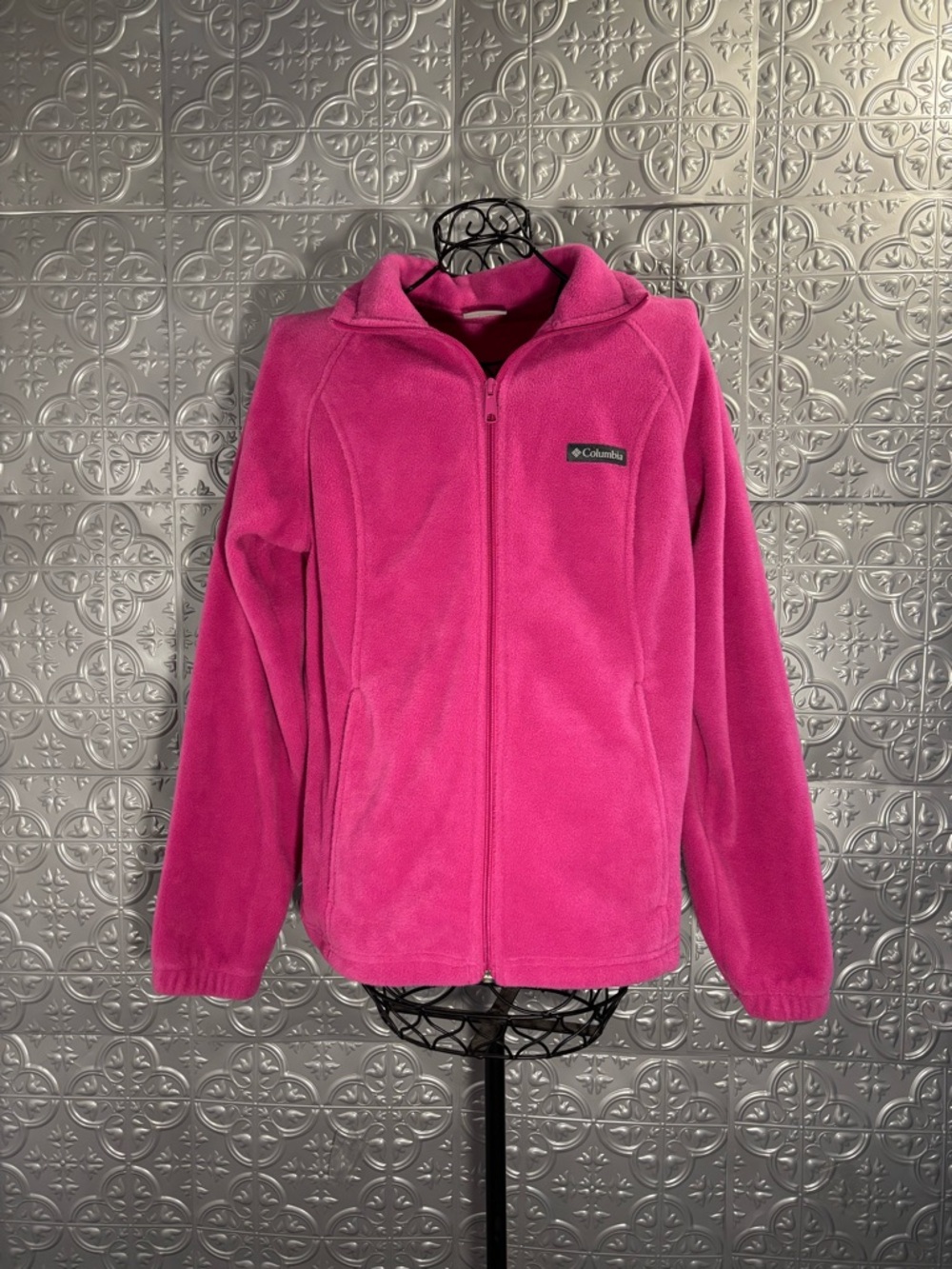 Columbia | Raspberry Pink Zip Fleece Jacket medium | sporty spring Barbie pink